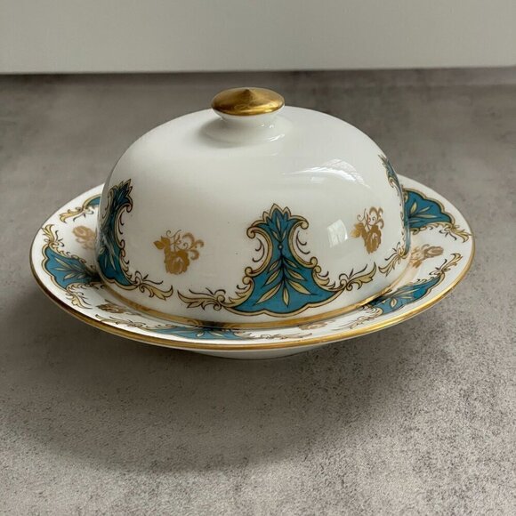Vintage Crown Staffordshire Marlborough Covered Butter Cheese Serving Dish RARE - Picture 8 of 8
